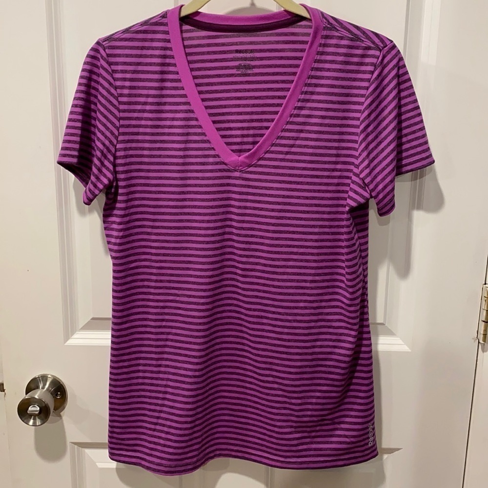 Reebok Striped Play Dry Activewear Shirt V Neck